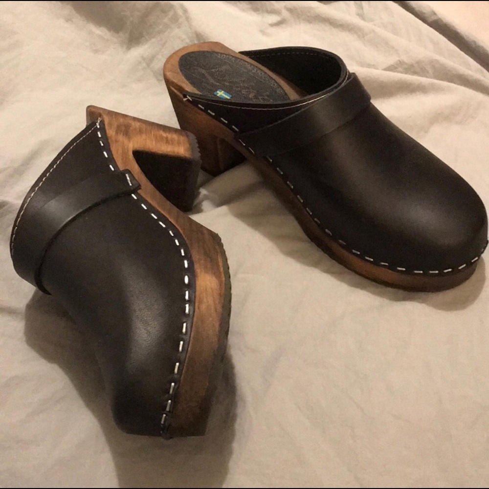 SOLD-Lotta from Stockholm Black high heeled clogs.